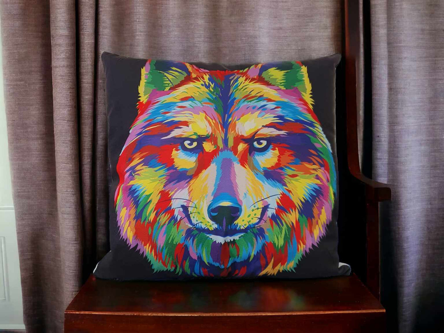 Colourful Wolf Throw Cushion