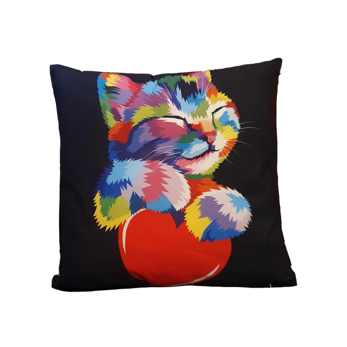 Colourful Love Heart Cat Throw Cushion