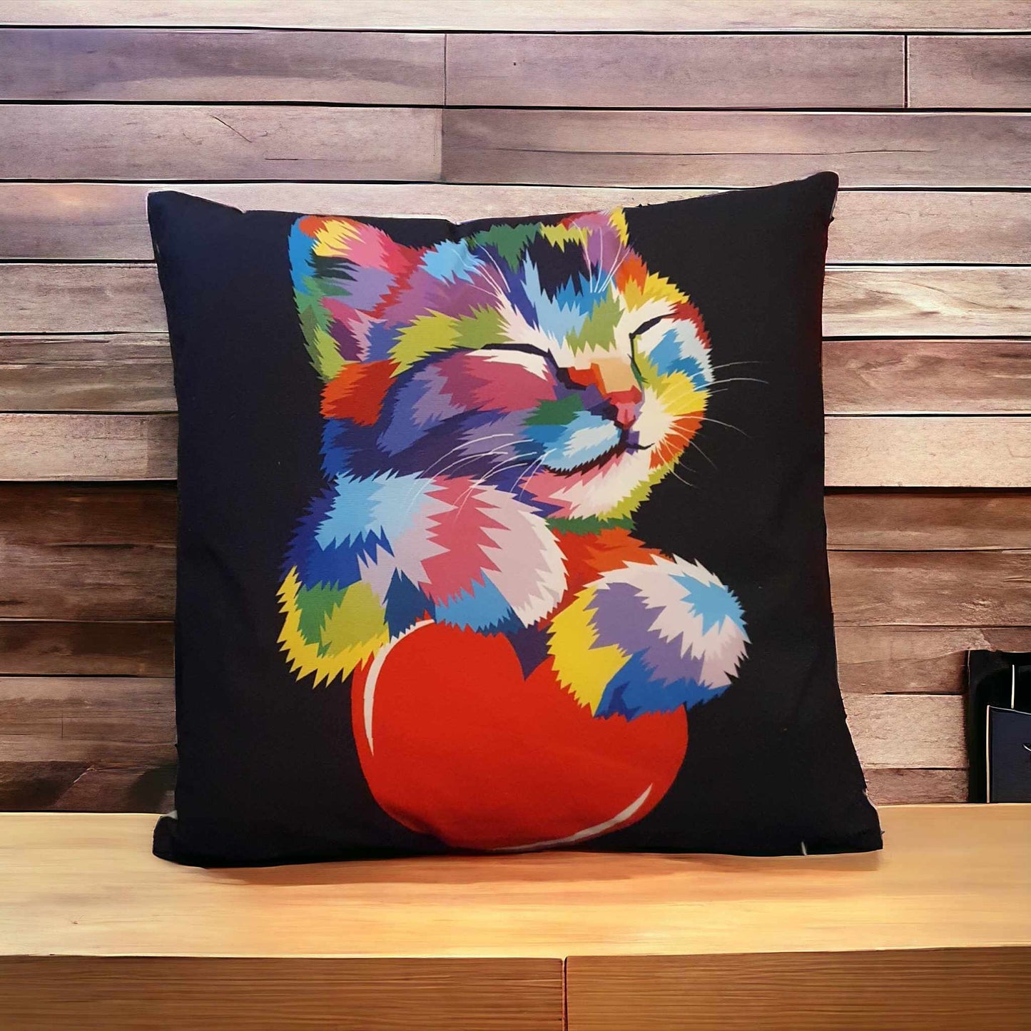 Colourful Love Heart Cat Throw Cushion