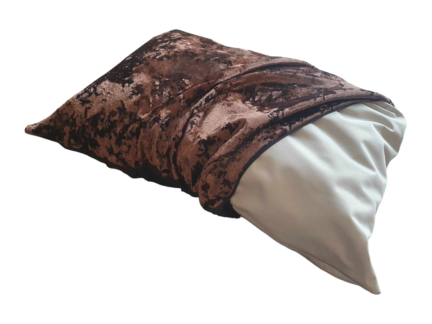 Brown Crushed Velvet Pet Cushion With Zip Off Washable Cover