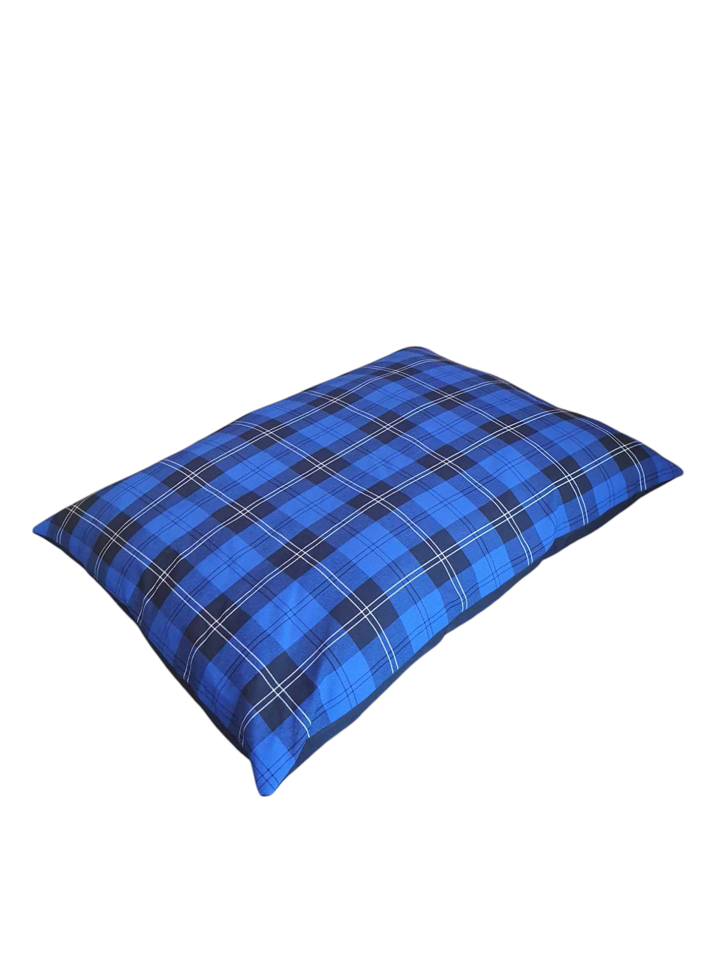 Blue Tartan Pet Cushion With Zip Off Washable Cover