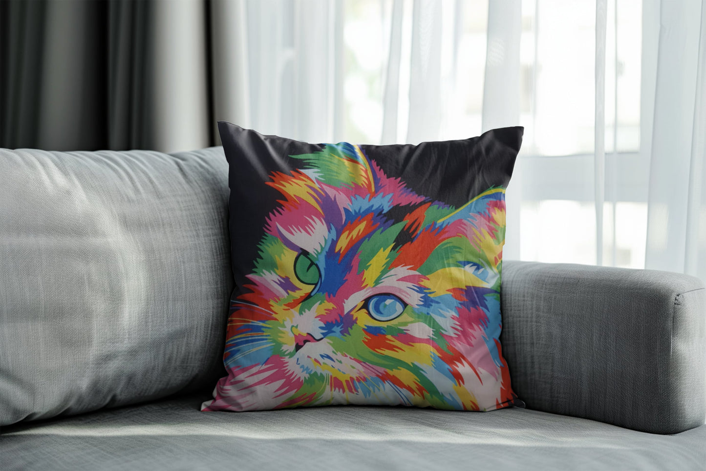 Beautiful Colourful Cat Throw Cushion