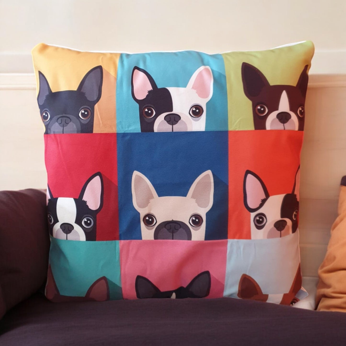 Colourful Frenchie Throw Cushion