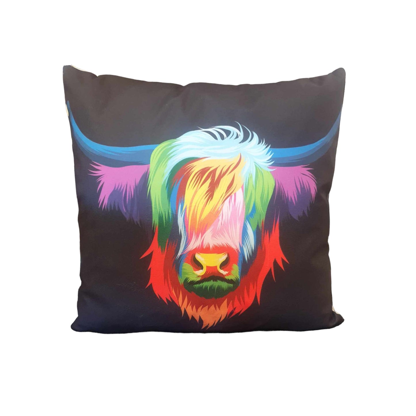 Colourful Highland Cow Throw Cushion