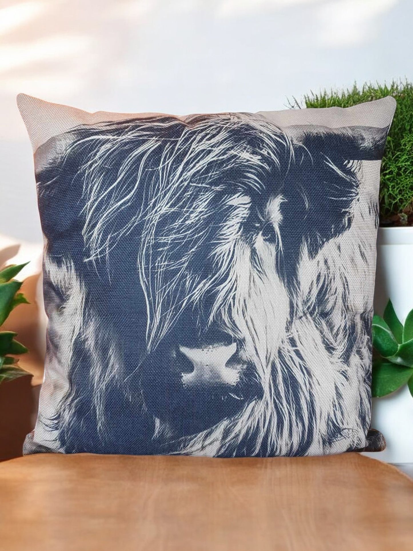 Black and White Highland Cow Throw Cushion