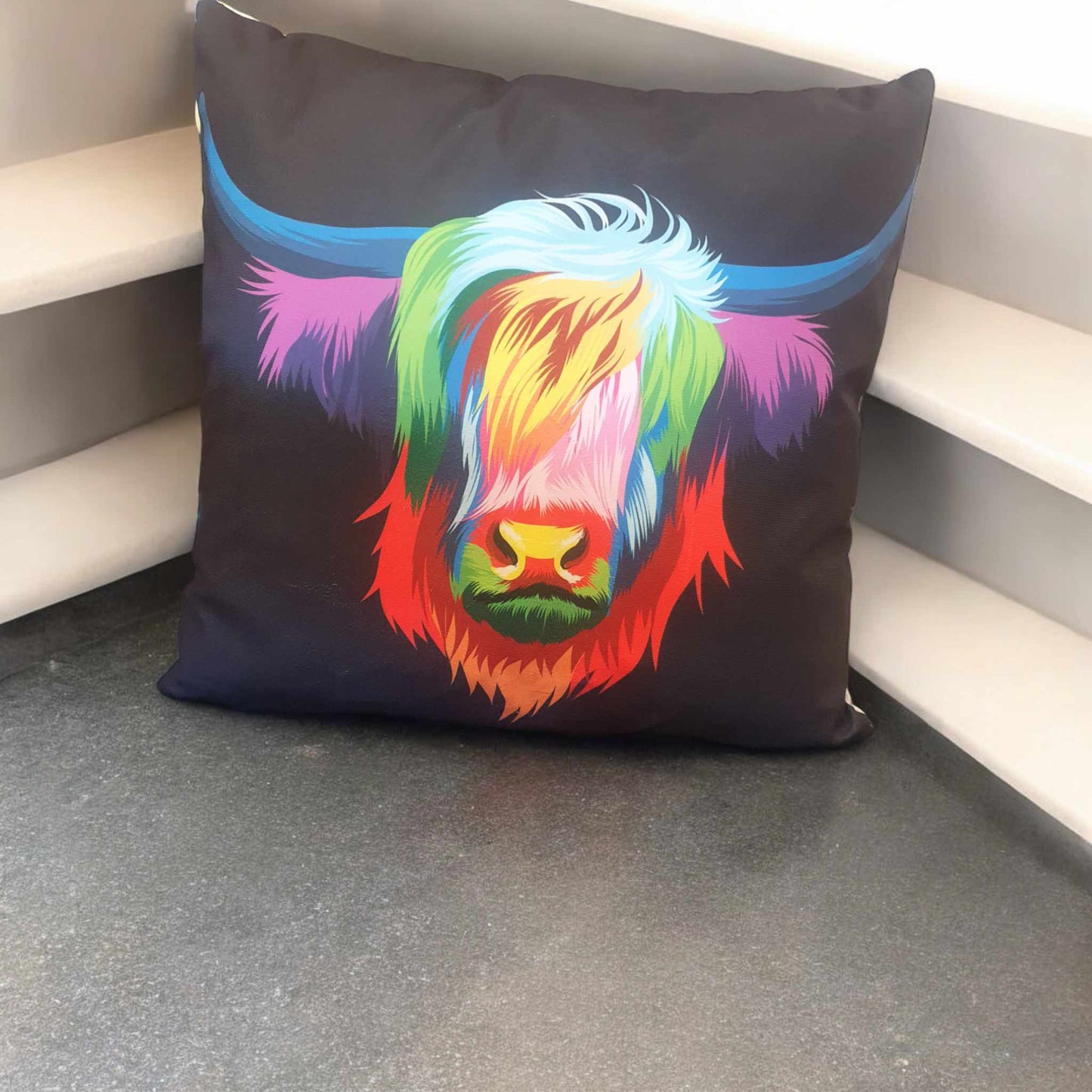 Colourful Highland Cow Throw Cushion