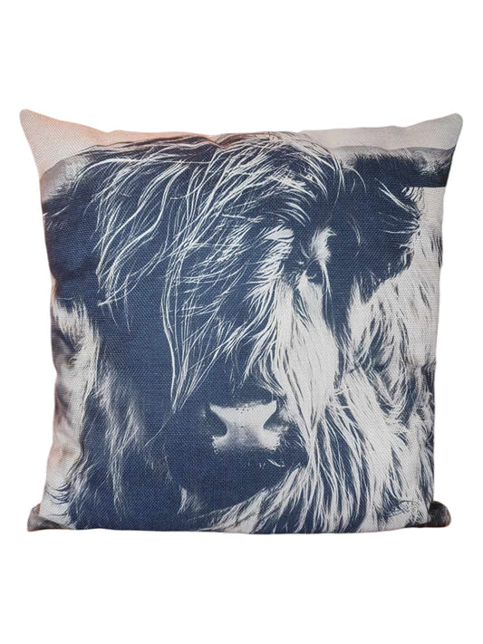 Black and White Highland Cow Throw Cushion