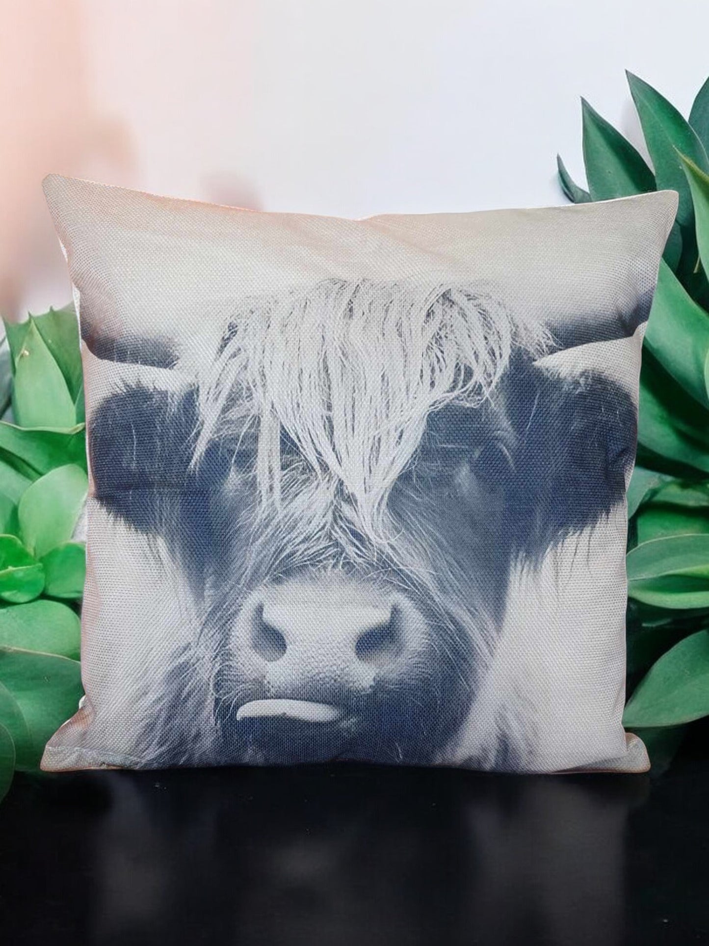 Black and White Highland Cow Throw Cushion