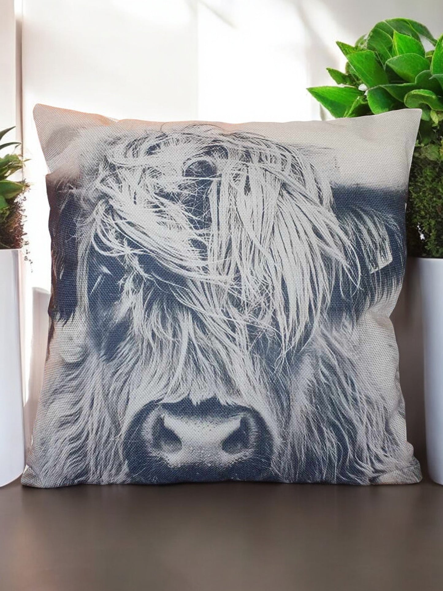 Black and White Highland Cow Throw Cushion