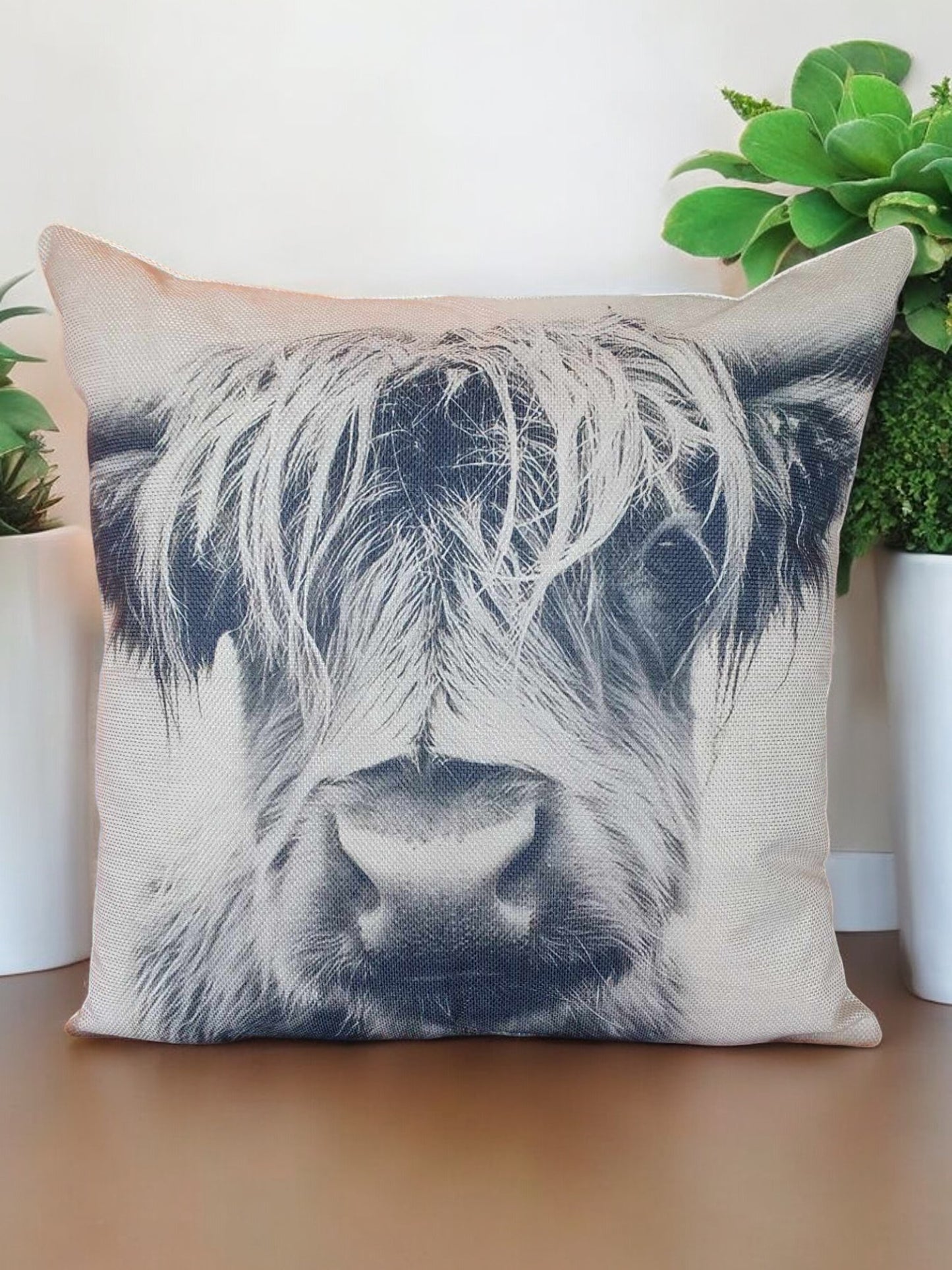 Black and White Highland Cow Throw Cushion