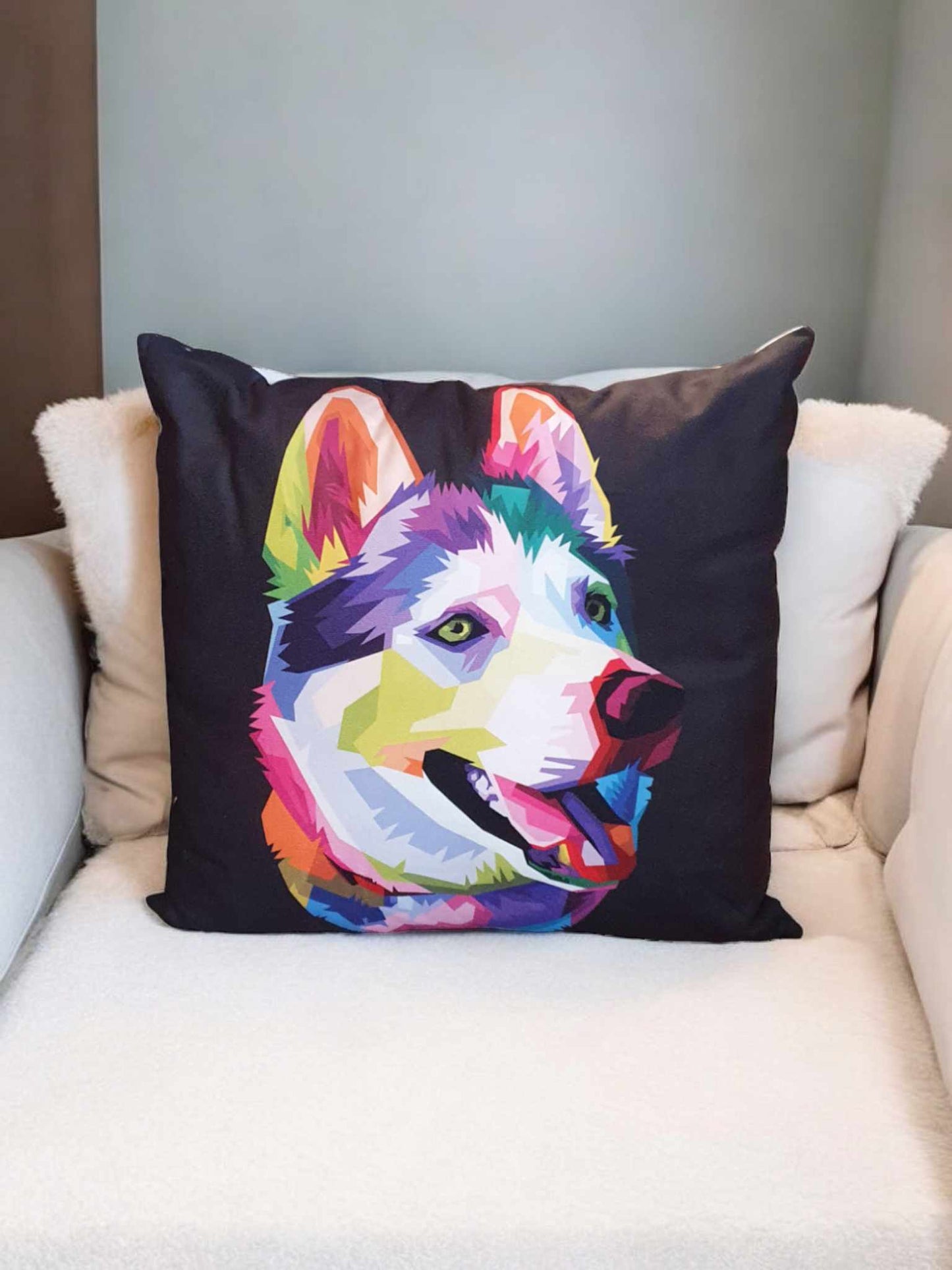 Colourful Husky Throw Cushion