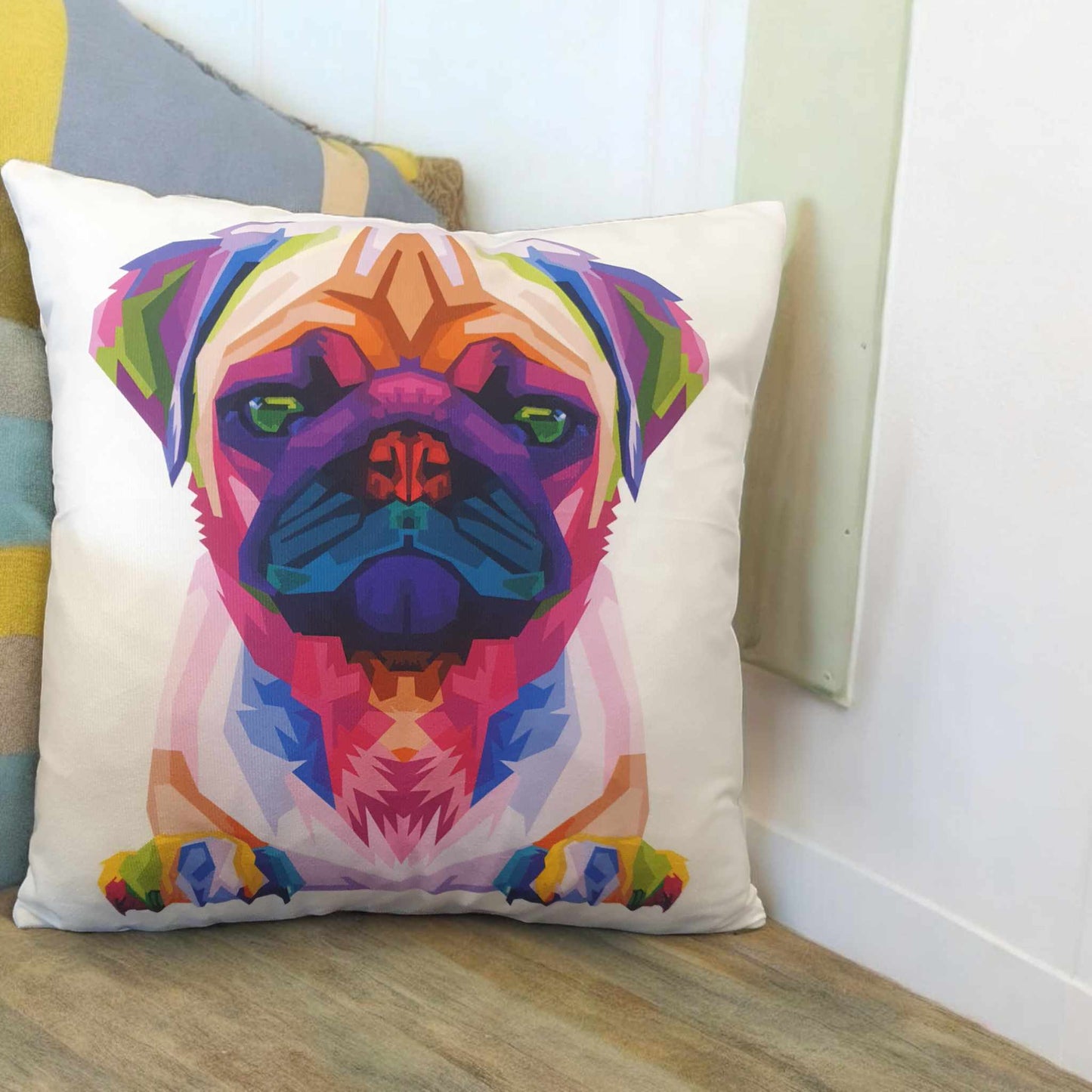 Colourful Pug Throw Cushion