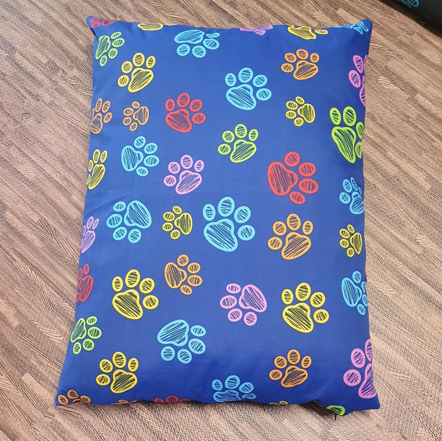 Blue Paw Print Pet Cushion With Zip Off Washable Cover