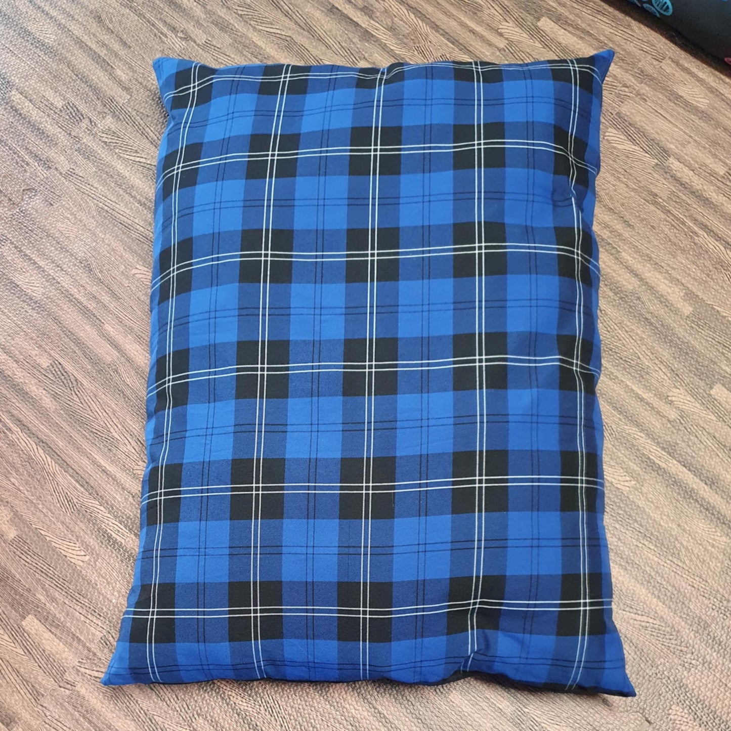 Blue Tartan Pet Cushion With Zip Off Washable Cover