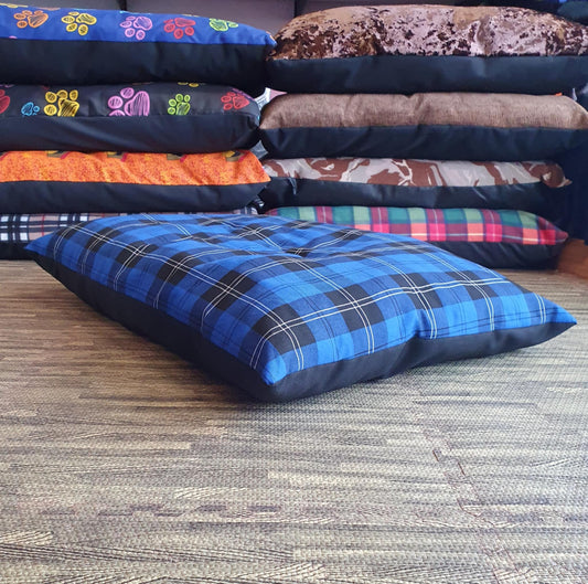 Blue Tartan Pet Cushion With Zip Off Washable Cover