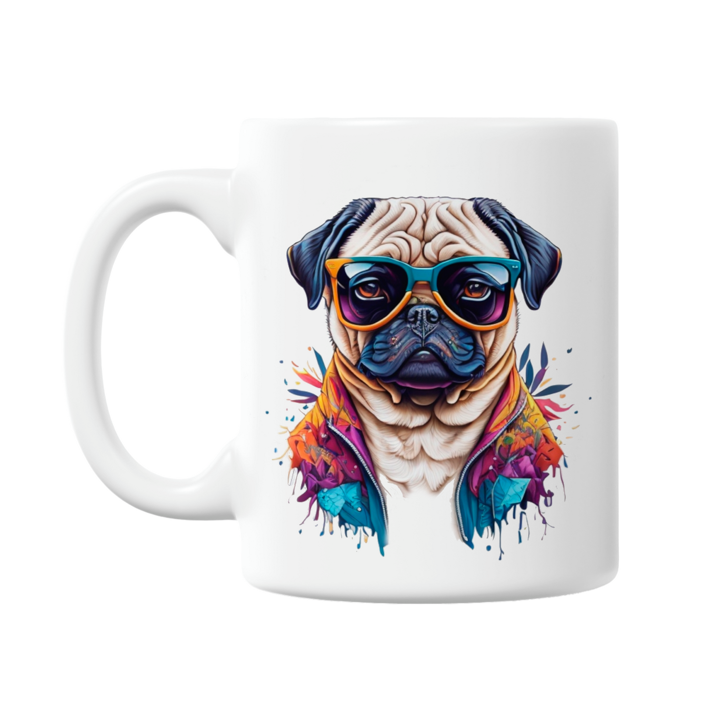 Cool And Colourful Pug Wearing Sunglasses 11oz Printed Dog Mug